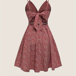 Floral Print Twist Front Cami Dress, Elegant Cut Out Dress